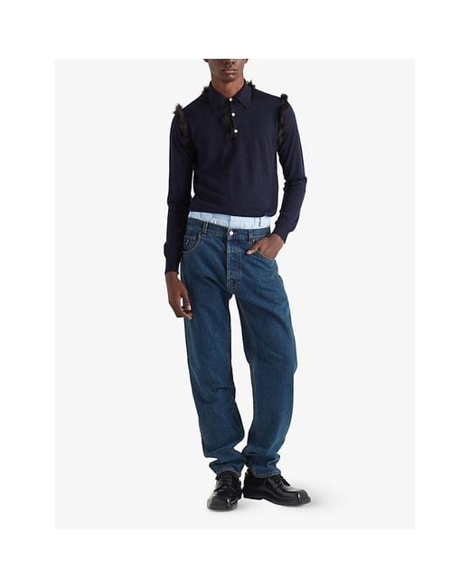 Prada Blue Branded-plaque Five-pocket Classic-fit Jeans for men