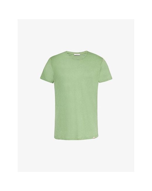 Orlebar Brown Green Brand-tab Round-neck Linen T-shirt X for men