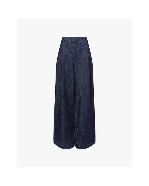 Dries Van Noten Blue Pleated Wide-Leg Denim Trousers