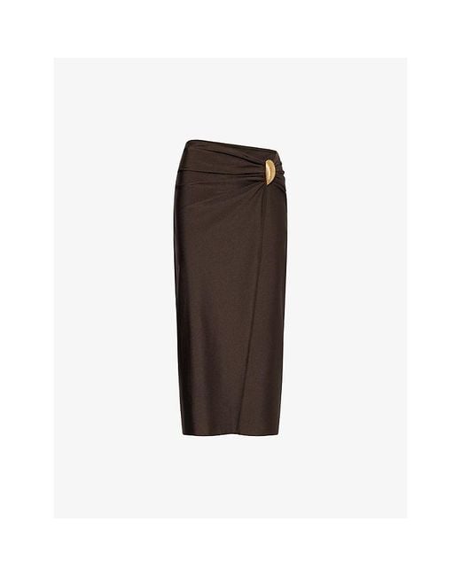 Jonathan Simkhai Brown Eiana Shell Stretch-Satin Midi Skirt