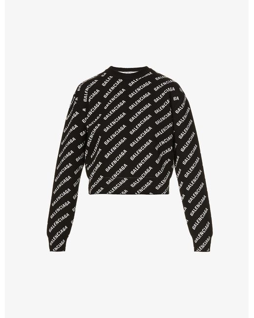 Balenciaga Canvas Shrunk Logo-pattern Knitted Jumper in Black White ...