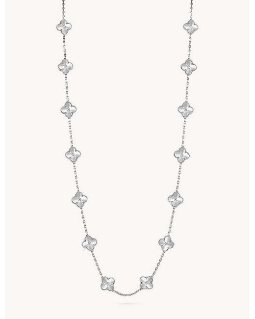 Van Cleef & Arpels Natural Vintage Alhambra Long 18ct White-gold 20 Motifs Necklace