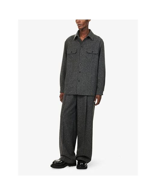 Valentino Garavani Black Patch-Pocket Oversize Wool-Blend Overshirt for men