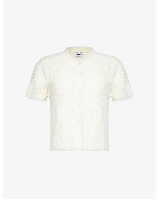 Obey White Agatha Crochet Cotton-blend Knitted Shirt