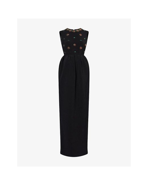 Huishan Zhang Black Virginia Sleeveless Stretch-Woven Gown