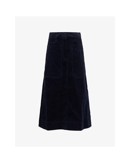 ME+EM Blue Corduroy A-Line Cotton Midi Skirt