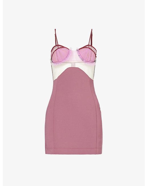 Nensi Dojaka Pink Padded-cup Sheer-panel Woven Mini Dress