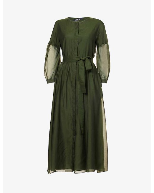 Max Mara Green Peonia Dropped-shoulder Cotton And Silk-blend Maxi Dress