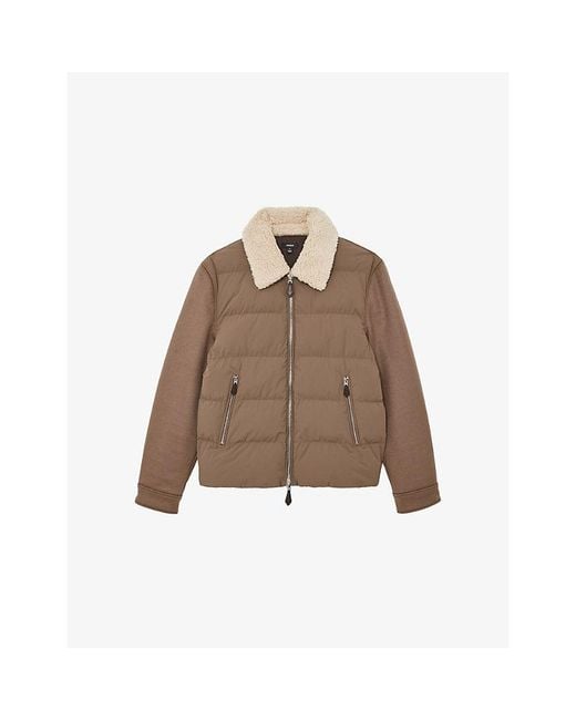 Reiss Brown Maximus Wool-Sleeve Quilted Nylon Puffer Jacket for men