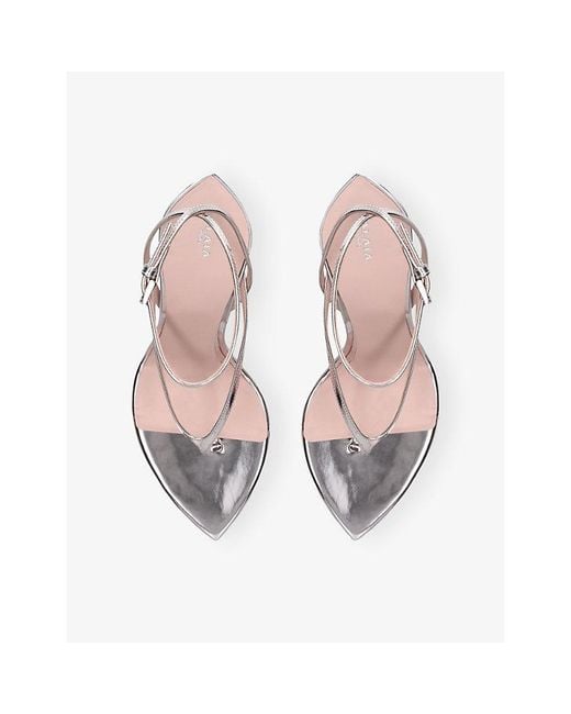 Alaïa White Invisible Tong 90 Metallic Leather Wedge Heels