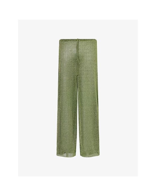 Oseree Green Metallic-Weave Wide-Leg Woven Trousers for men