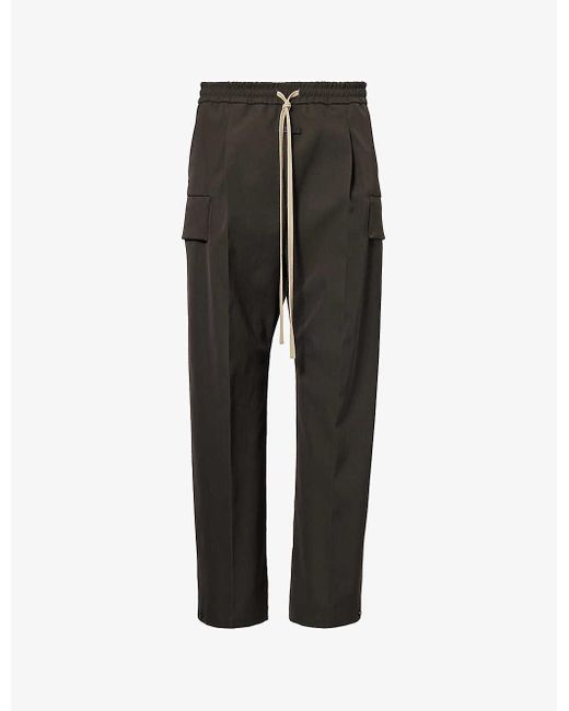 Fear Of God Black Flap-pocket Elasticated-waist Wool And Cotton-blend Trousers for men
