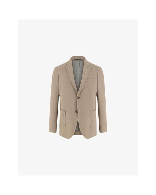 Boggi Natural Single-Breasted Herringbone Cotton-Blend Blazer for men