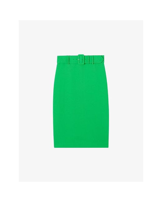 L.K.Bennett Green Tabitha Belted-waist High-rise Crepe Pencil Skirt