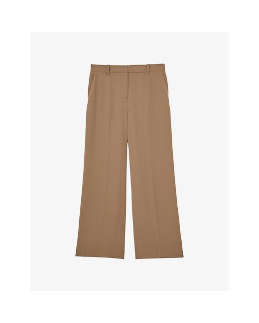 Reiss Brown Margeaux Wide-Leg Stretch-Woven Trousers