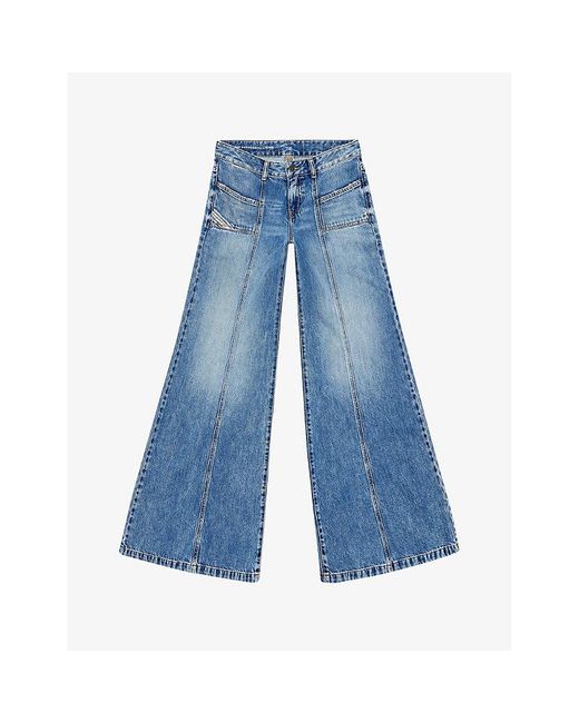 DIESEL Blue D-akii Panelled Flared-leg Mid-rise Denim-blend Jeans