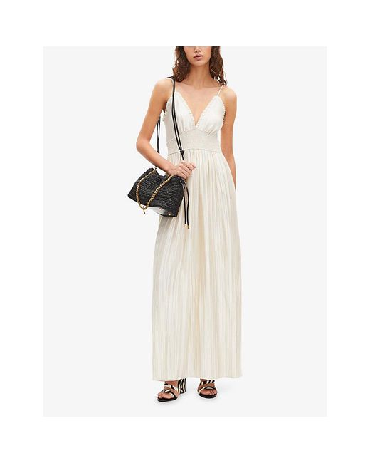 The Kooples White V-Neck Shirred-Waist Woven Maxi Dress