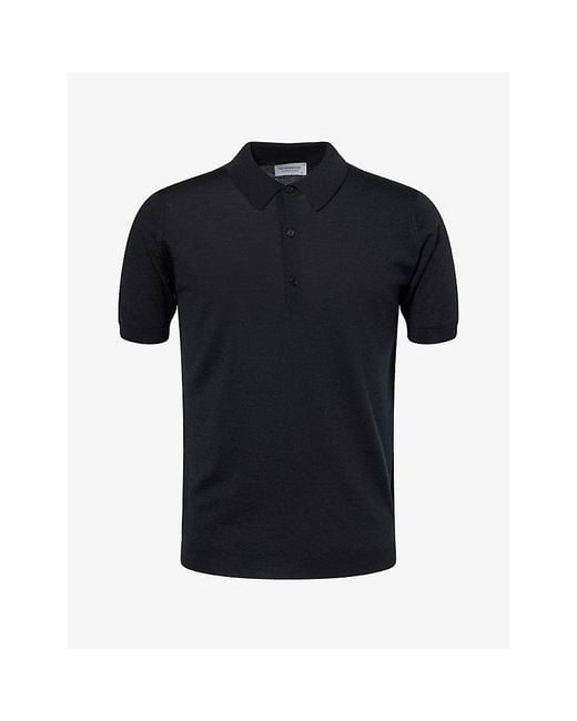 John Smedley Black Short-Sleeve Merino-Wool Polo Shirt for men