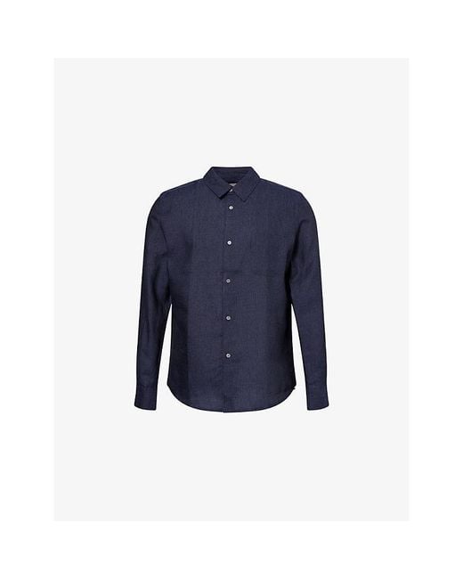 Derek Rose Blue Monaco Long-Sleeve Linen Shirt for men