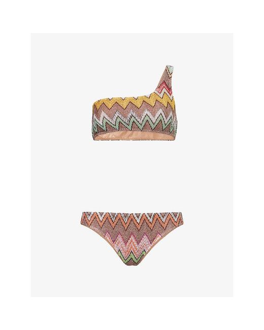 Missoni White Raschel Chevron-Knit Bikini Set