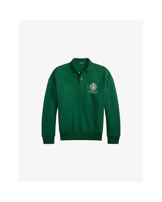 Polo Ralph Lauren Green Crest-Print Polo-Collar Cotton-Blend Sweatshirt for men