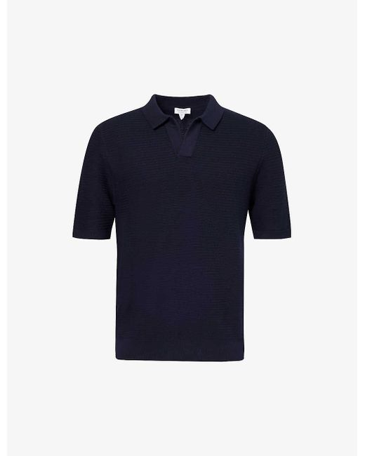 Sunspel Blue Spread-collar Relaxed-fit Cotton-knit Polo Shirt for men