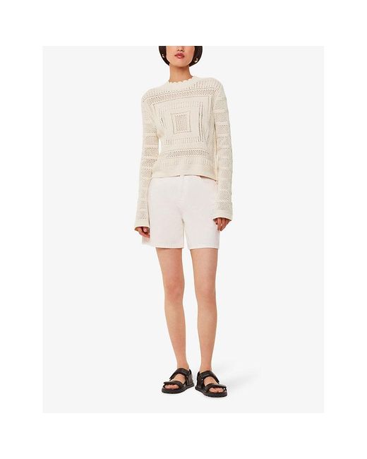 Whistles Natural Scalloped-Neck Long-Sleeve Crochet Jumper