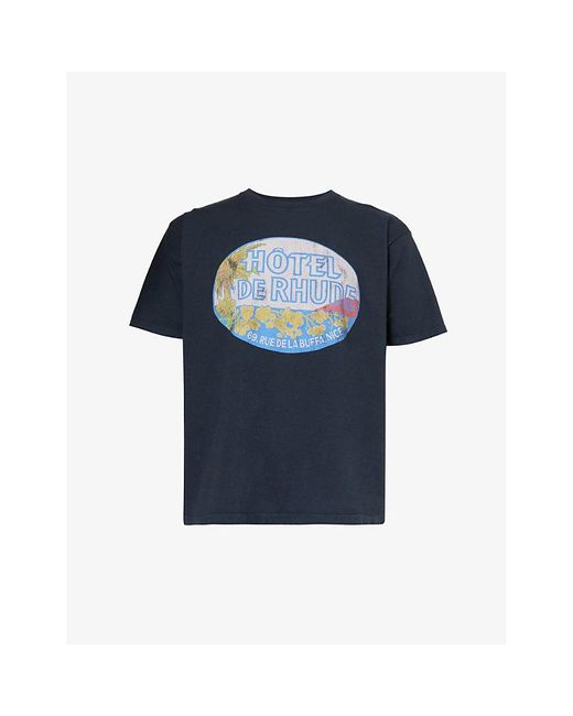 Rhude Blue Dimora Graphic-print Cotton-jersey T-shirt for men