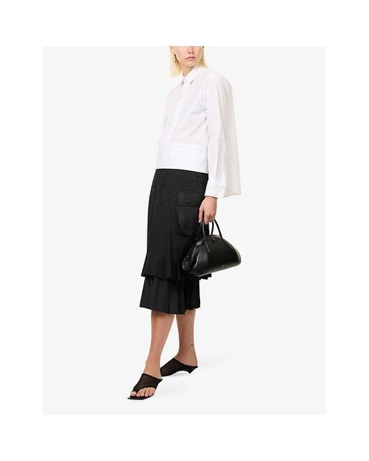Sacai White Pleated Asymmetric Woven Shirt