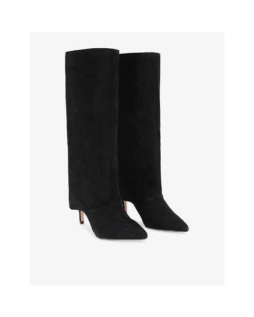 Kurt Geiger Black Maggie Fold Suede Knee-High Boots