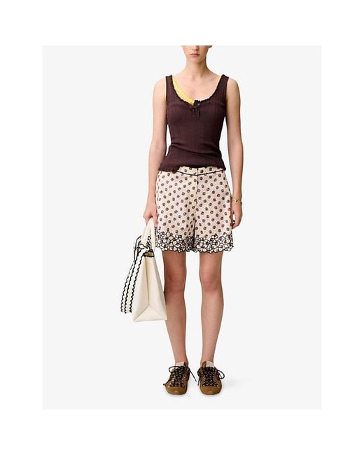 Claudie Pierlot Multicolor Embroidered Floral-Print Cotton-Poplin Shorts