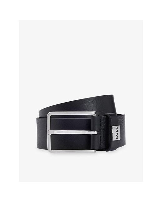 Boss Black Logo-Plaque Leather Belt for men