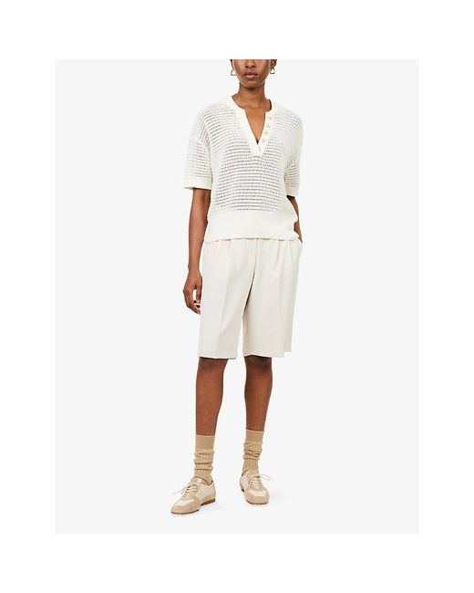 Varley White Callie Open-Knit Cotton Top