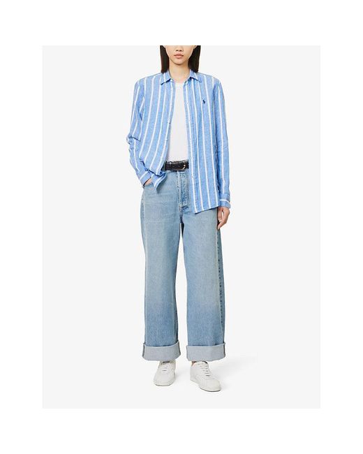 Polo Ralph Lauren Blue Stripe-pattern Relaxed-fit Linen Shirt