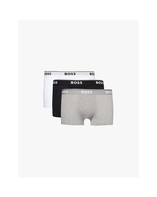 Boss Black Branded Waistband Stretch-Cotton Boxer Trunks for men