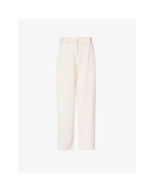 Magda Butrym White Wide-leg Mid-rise Linen-blend Trousers