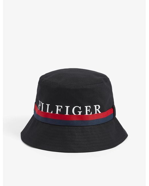 Tommy Hilfiger Prep Logo-print Cotton Bucket Hat in Black for Men - Lyst