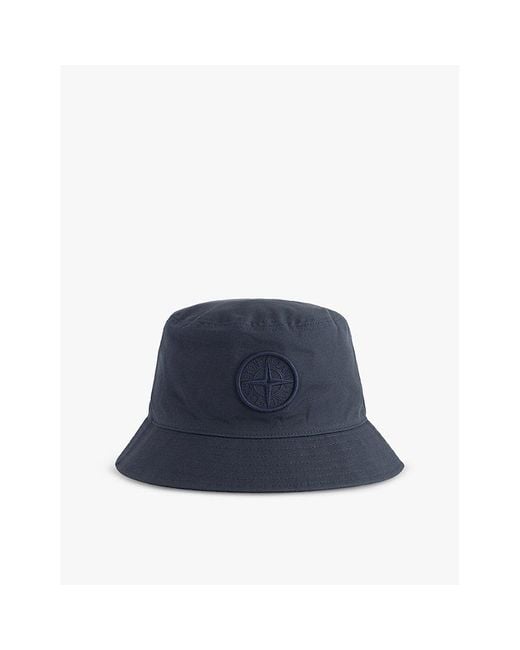 Stone Island Blue Compass Brand-Embroidery Cotton Bucket Hat for men