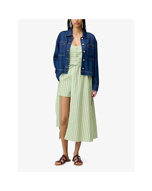 Claudie Pierlot Green Striped Shorts-Underlay Cotton Midi Dress