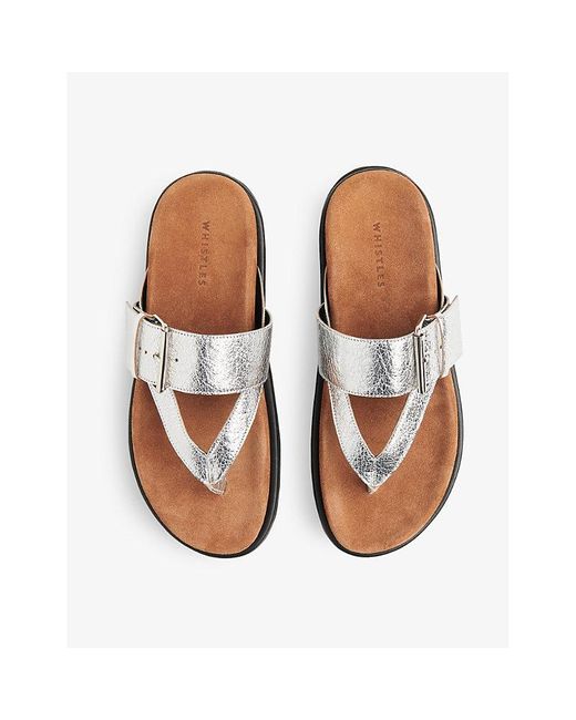 Whistles White Sutton Toe-post Buckle Metallic-leather Sandals