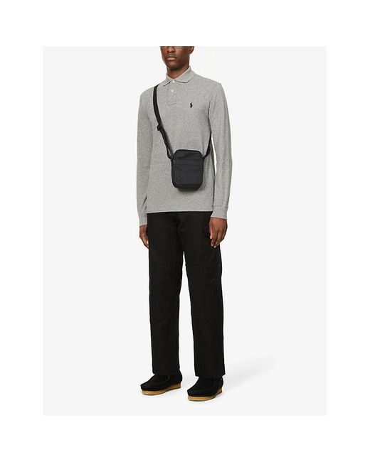 Polo Ralph Lauren Gray Long-Sleeved Logo-Embroidered Custom Slim-Fit Cotton-Piqué Polo Shirt for men
