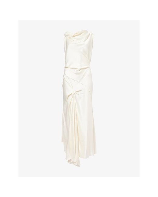 Victoria Beckham White Posy Twisted-Shoulder Satin Midi Dress