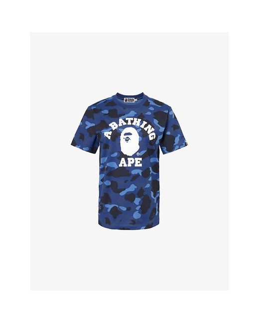 A Bathing Ape Blue Vy Camo College Logo-print Cotton-jersey T-shirt