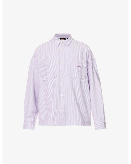 Dickies Purple Hickory Striped-pattern Brand-patch Relaxed-fit Cotton Shirt for men