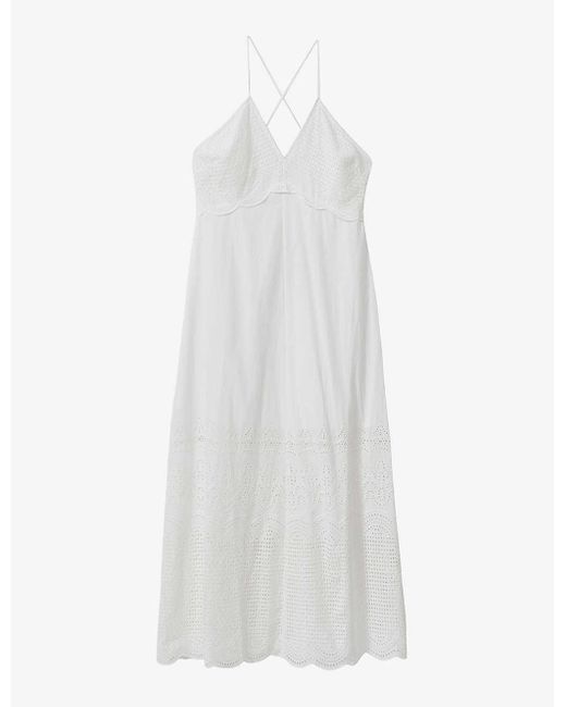 Reiss White Tate Broderie-embroidered Cotton Maxi Dress