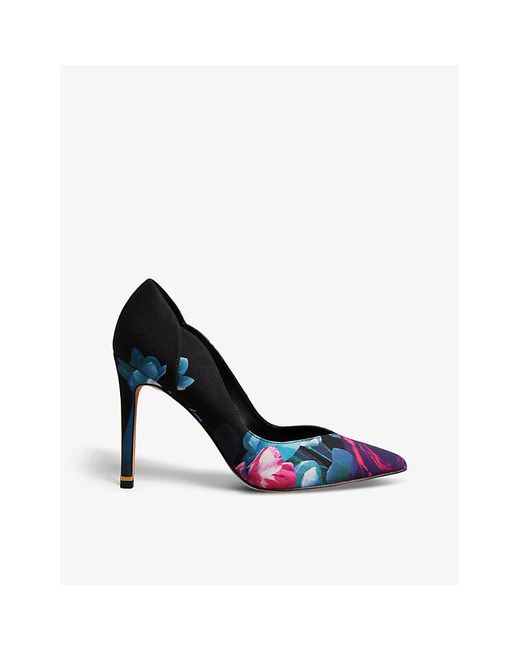 Ted Baker Blue Orlas Floral-print Heeled Satin Court Shoes