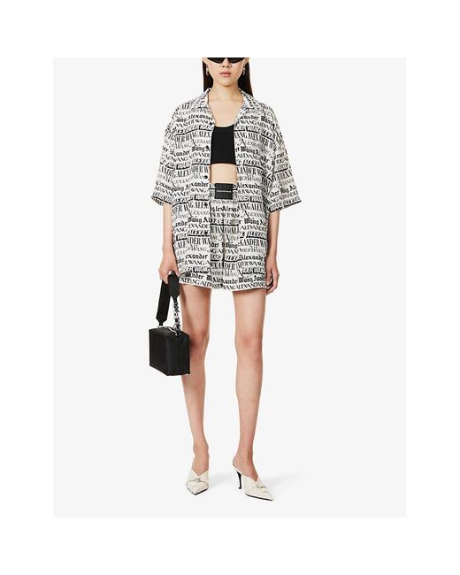 Alexander Wang White Newspaper Boxer Graphic-print Mid-rise Woven Shorts