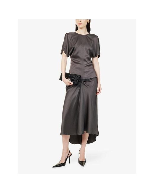 Victoria Beckham Gray Bela Open-Sleeve Satin Top
