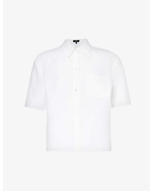 Theory White Crosshatch-weave Relaxed-fit Linen Shirt