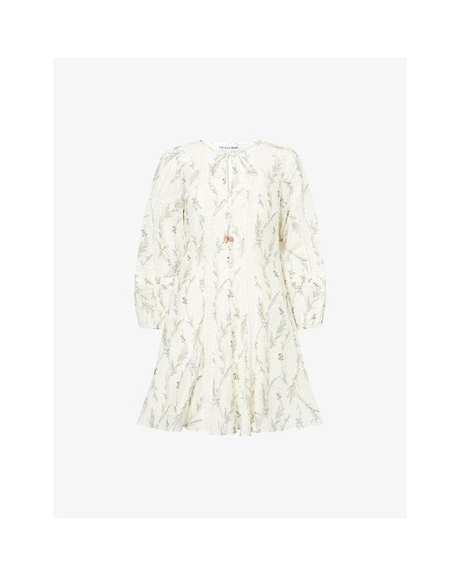 Veronica Beard White Ollian Floral-Print Cotton And Silk-Blend Mini Dress